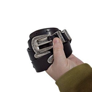 Bill Adler Studio Belt Women Size 45 Western Black Leather Silver Square Buckle